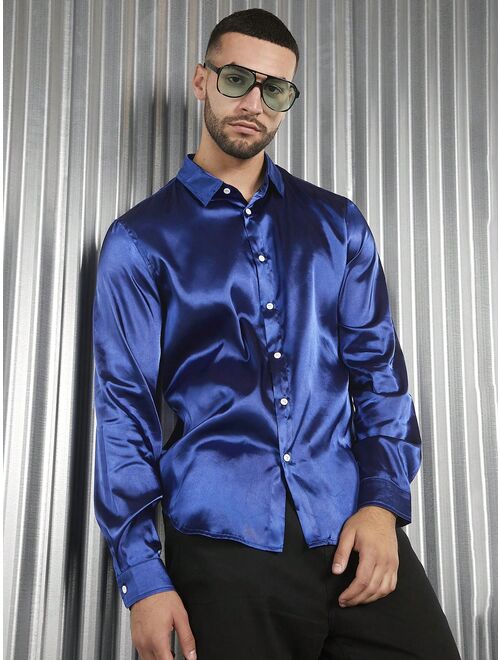 Shein Manfinity AFTRDRK Men Solid Button Front Satin Shirt