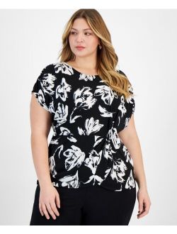 Plus Size Printed Twist-Front Top, Created for Macy's