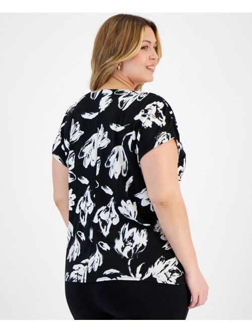 INC International Concepts I.N.C. INTERNATIONAL CONCEPTS Plus Size Printed Twist-Front Top, Created for Macy's