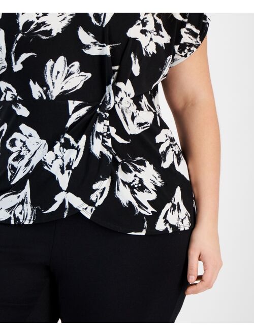 INC International Concepts I.N.C. INTERNATIONAL CONCEPTS Plus Size Printed Twist-Front Top, Created for Macy's