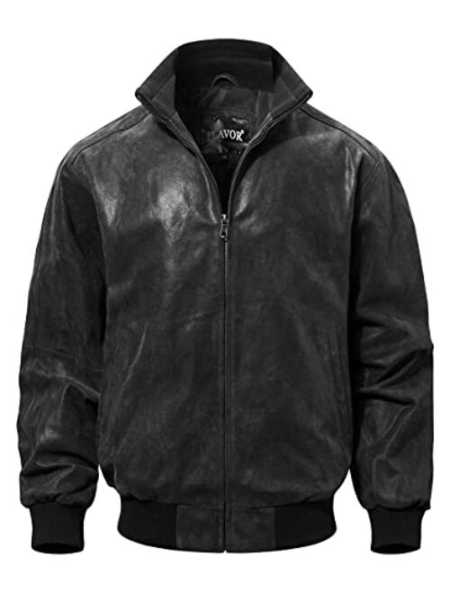FLAVOR Men's Real Leather Bomber Casual Jacket
