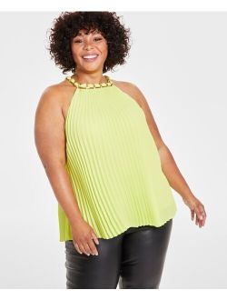 Plus Size Plisse Pleated Sleeveless Chain-Trim Top, Created for Macy's