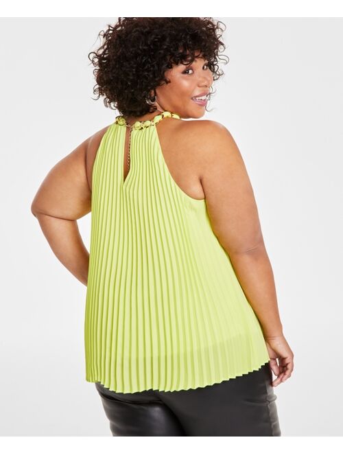 INC International Concepts I.N.C. INTERNATIONAL CONCEPTS Plus Size Plisse Pleated Sleeveless Chain-Trim Top, Created for Macy's
