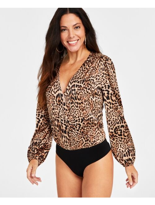 INC International Concepts I.N.C. INTERNATIONAL CONCEPTS Women's Printed Long-Sleeved Surplice Bodysuit, Created for Macy's