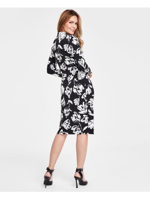 INC International Concepts I.N.C. INTERNATIONAL CONCEPTS Petite Printed Twist-Front Midi Dress, Created for Macy's