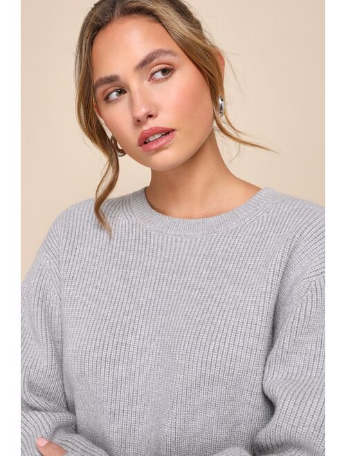 Lulus Chilly Vibes Heather Light Grey Crew Neck Sweater