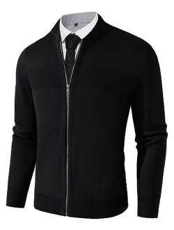 Men's Full Zip Up Sweater Casual Stand Collar Cardigan Lightweight Knit Cardigan