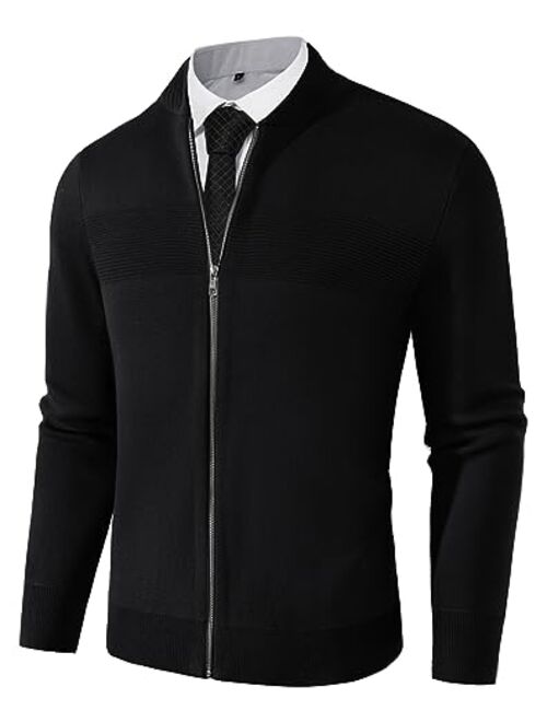 PJ PAUL JONES Men's Full Zip Up Sweater Casual Stand Collar Cardigan Lightweight Knit Cardigan