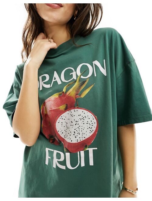 ASOS DESIGN oversized t-shirt with dragon fruit graphic in deep green
