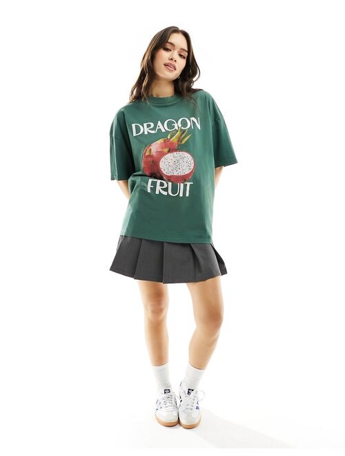ASOS DESIGN oversized t-shirt with dragon fruit graphic in deep green