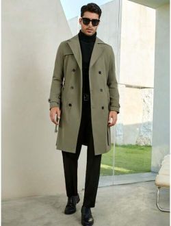 Shein Manfinity Homme Men Double Breasted Belted Trench Coat
