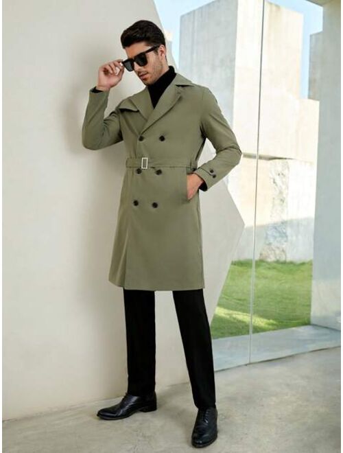 Shein Manfinity Homme Men Double Breasted Belted Trench Coat