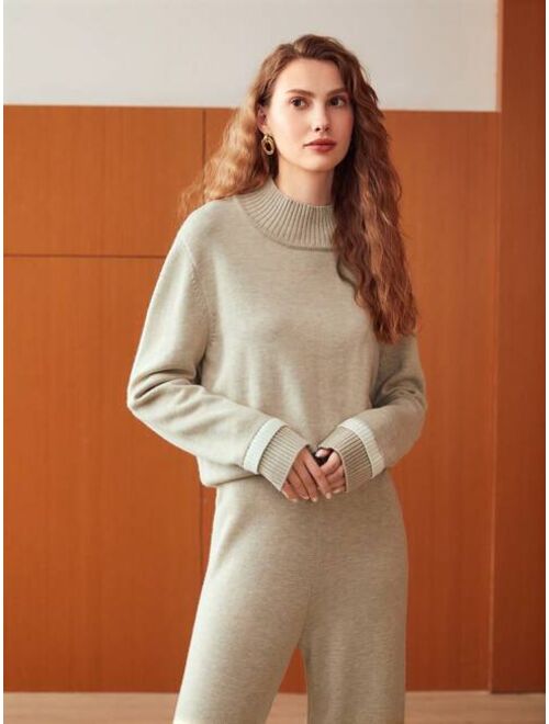 Shein MOTF Premium Wool Blend Mock Neck Sweater & Knit Pants Set
