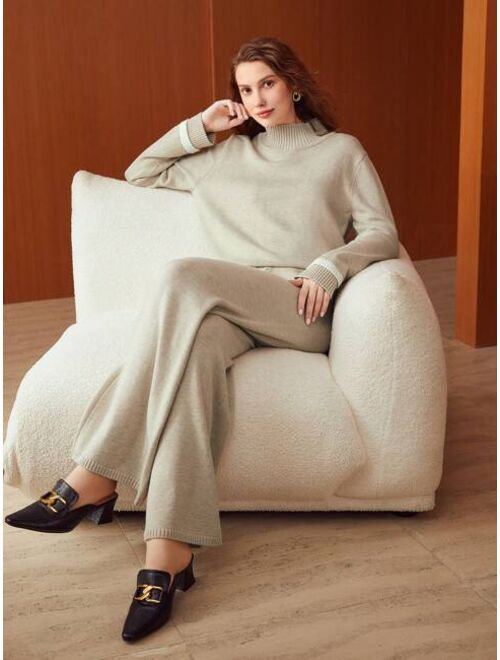 Shein MOTF Premium Wool Blend Mock Neck Sweater & Knit Pants Set