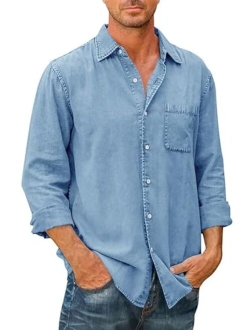 JMIERR Mens Denim Shirts Casual 100% Cotton Long Sleeve Button Down Shirt