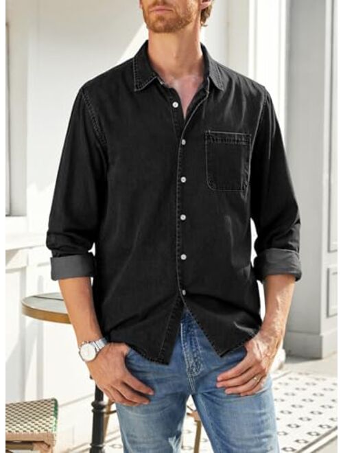 JMIERR Mens Denim Shirts Casual 100% Cotton Long Sleeve Button Down Shirt