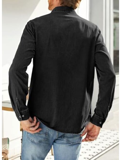 JMIERR Mens Denim Shirts Casual 100% Cotton Long Sleeve Button Down Shirt