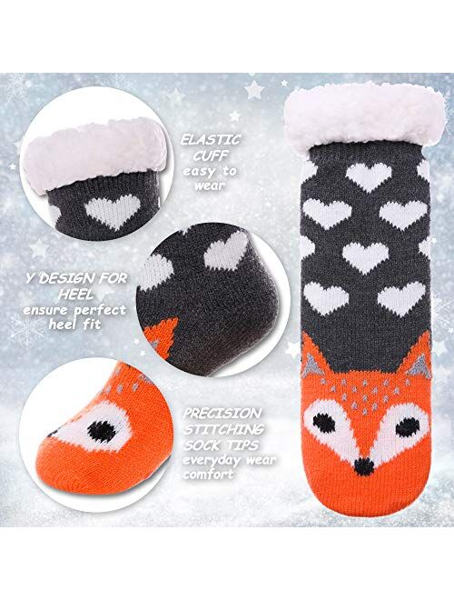 LANLEO Boys Girls Cute Animal Slipper Socks Fuzzy Soft Warm Thick Fleece Lined Winter Socks Kids Toddlers Christmas Stockings