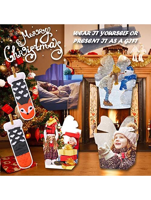 LANLEO Boys Girls Cute Animal Slipper Socks Fuzzy Soft Warm Thick Fleece Lined Winter Socks Kids Toddlers Christmas Stockings