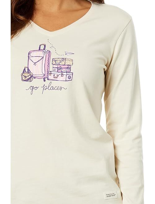 Life is Good Go Places Luggages Long Sleeve Crusher Vee