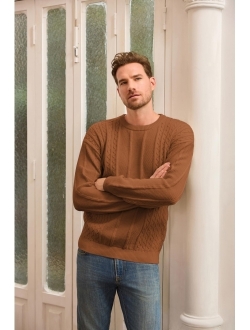 Men's Crewneck Pullover Sweaters Classic Casual Knitted Cable Sweaters with Ribbing Edge