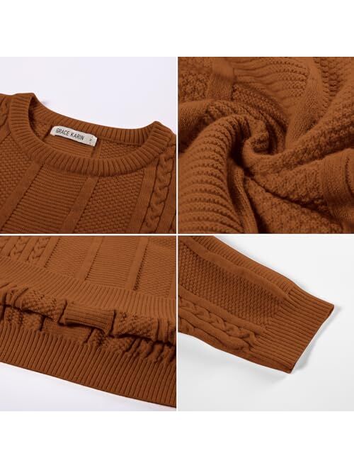 GRACE KARIN Men's Crewneck Pullover Sweaters Classic Casual Knitted Cable Sweaters with Ribbing Edge