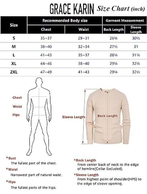 GRACE KARIN Men's Crewneck Pullover Sweaters Classic Casual Knitted Cable Sweaters with Ribbing Edge