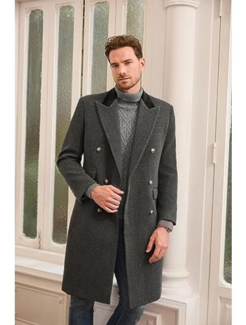 GRACE KARIN Men's Casual Trench Coat Notch Lapel Double Breasted Mid Long Trench Pea Coat