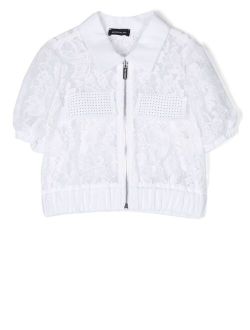 lace short-sleeve zip shirt