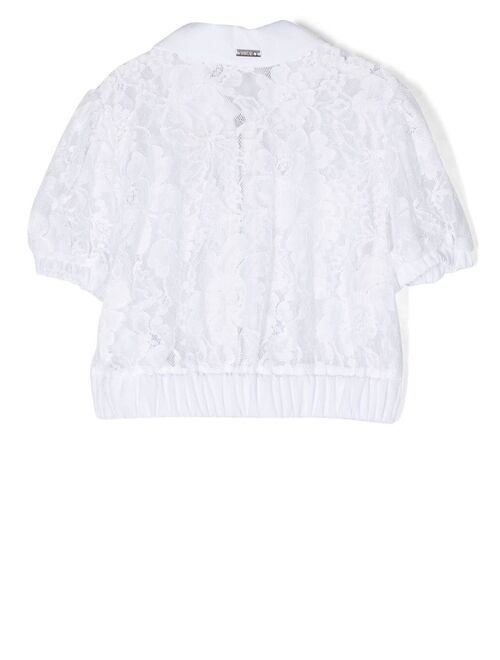 Monnalisa lace short-sleeve zip shirt