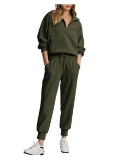 BTFBM Women's 2 Piece Tracksuit Fall Outfits 2023 Long Sleeve Half Zip Sweatshirt Sweatpants Lounge Set Sweatsuits