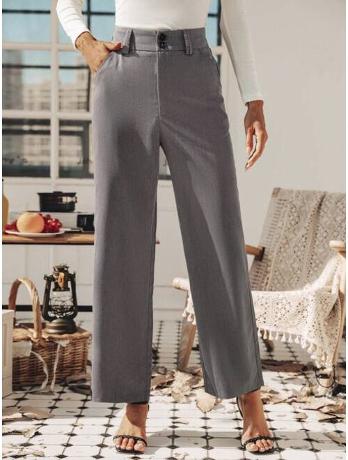SHEIN Priv High-waisted Straight-leg Dress Pants
