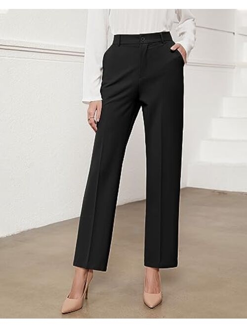 GRAPENT Pants for Women Work High Waisted Dress Pants Business Casual Relaxed Fit Straight Leg Elastic Waist Trousers