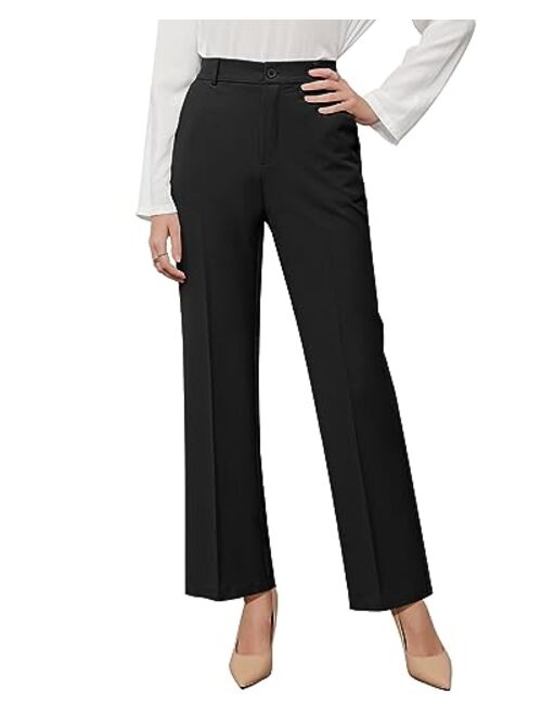 GRAPENT Pants for Women Work High Waisted Dress Pants Business Casual Relaxed Fit Straight Leg Elastic Waist Trousers