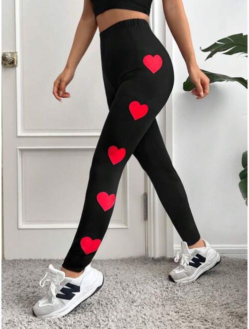 SHEIN EZwear Women'S Heart Print Leggings