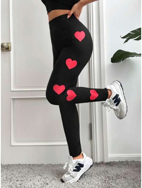 SHEIN EZwear Women'S Heart Print Leggings