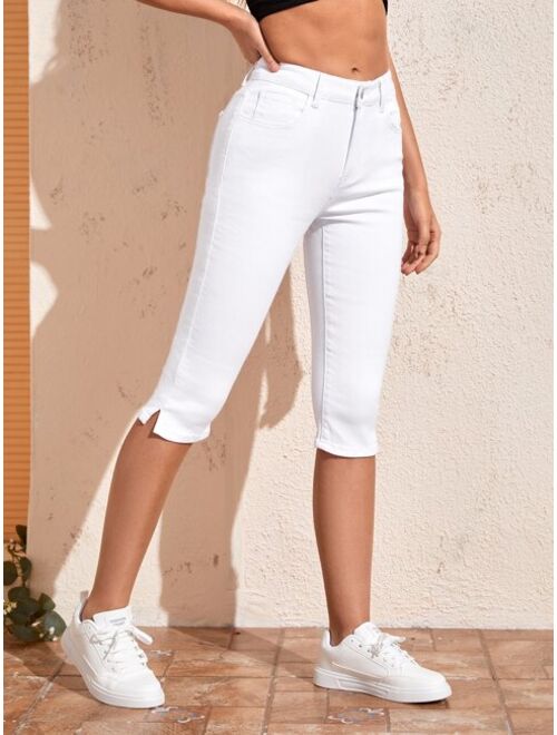 SHEIN Frenchy Split Hem Capri Skinny Capri Jeans