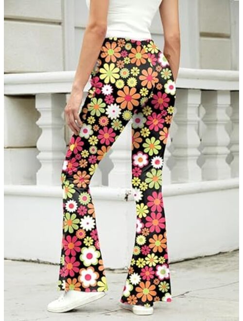 For G and PL Women's Hippie Costume Pants Floral Bell Bottom High Waisted Wide Leg Trousers