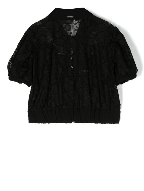 Monnalisa lace short-sleeve zip shirt