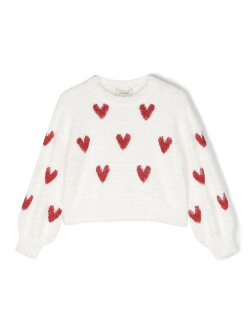 TWINSET Kids heart-embroidered brushed jumper