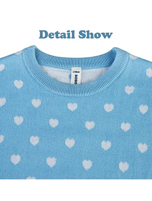 BOBOYOYO Girls Sweaters 100% Cotton Kids Heart Sweater Valentine Holiday Pullover Teen Clothes Winter Crew Neck Knit Top