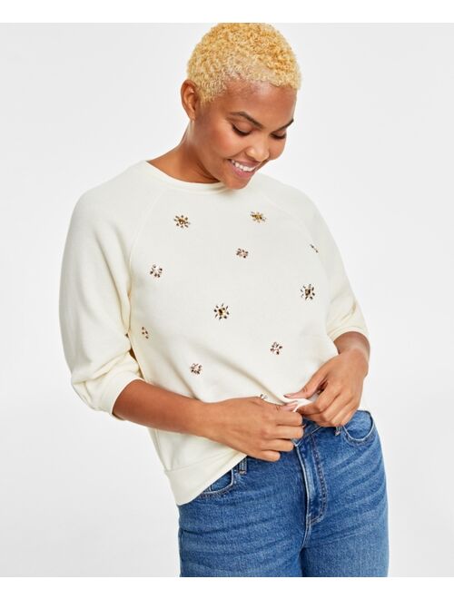 ON 34TH Women's Embellished Elbow-Sleeve Sweatshirt, Created for Macy's