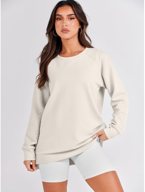 ANRABESS Women's Sweatshirts Long Sleeve Tunic Tops Crew Neck Soft Pullover With Side Zipper Shirt Clothes 2023