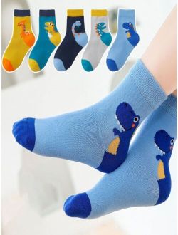 Shein 5pairs Little Dinosaur Design Anti-odor Mid-season Breathable Boys' Socks
