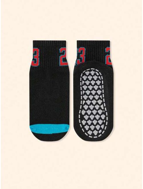 Shein 6pairs/pack Random Kids' Anti-slip Floor Socks/trampoline Socks With Solid Color & Digital Print