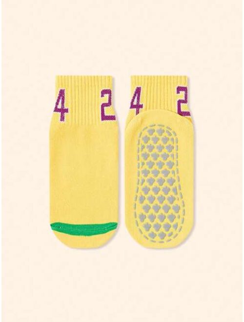 Shein 6pairs/pack Random Kids' Anti-slip Floor Socks/trampoline Socks With Solid Color & Digital Print