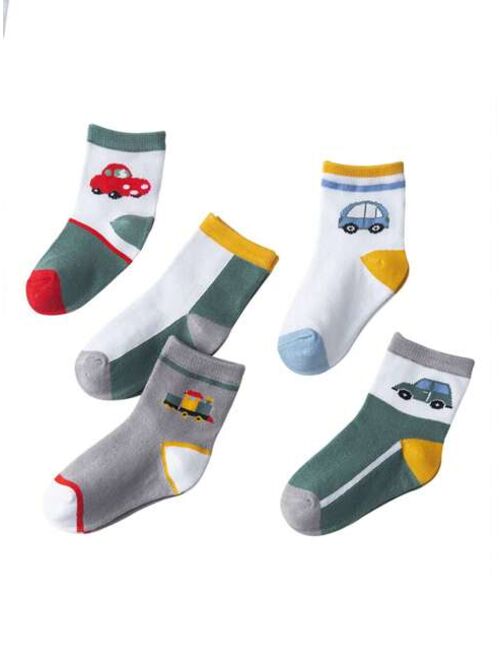 Shein 5 Pairs Of Children's Socks For Autumn And Winter New Cartoon Boys And Girls Socks Fresh Children's Mid-calf Socks 0-9 Years Old Baby Socks