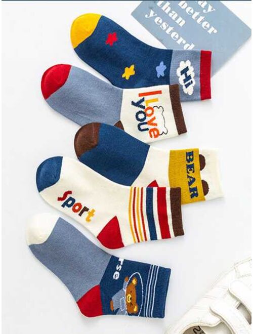 Shein 5pairs Baby Toddler Girls' & Boys' Mid-calf Socks, Non-slip Floor Socks, Spring And Summer