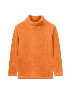 Boys Girls Turtleneck Fleece Tops Long Sleeve Kids Solid Thermal T Shirts