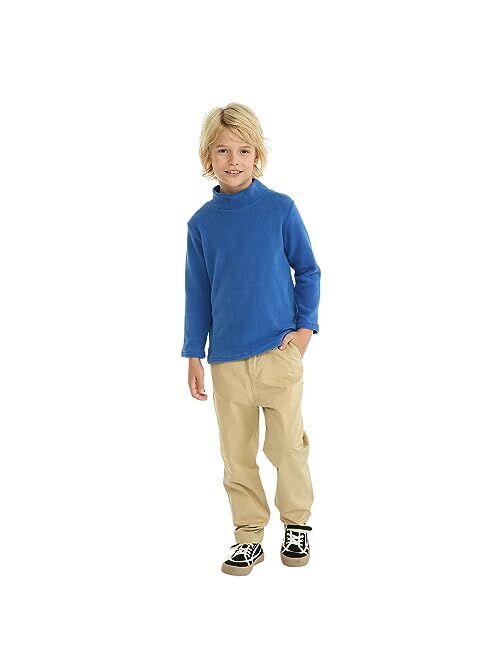 LittleSpring Boys Girls Turtleneck Fleece Tops Long Sleeve Kids Solid Thermal T Shirts